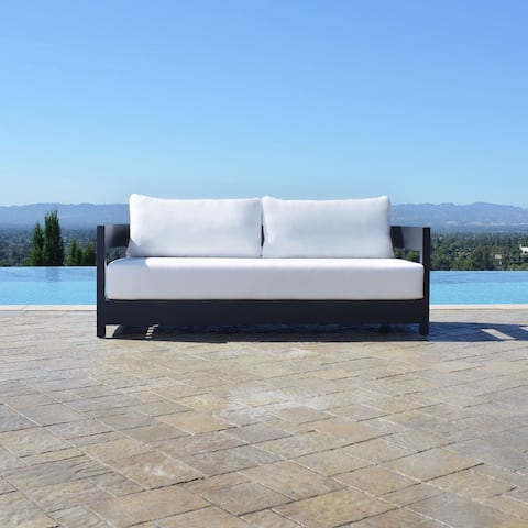 Abbyson Outdoor Santorini Modern Aluminum Sofa with Sunbrella Cushion