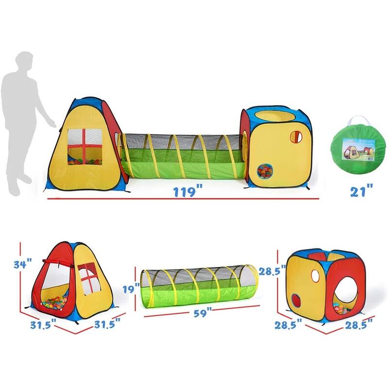 UTEX 3 in 1 Pop Up Play Tent with Tunnel, Ball Pit for Kids, Boys, Girls, Babies and Toddlers, Indoor/Outdoor Playhouse