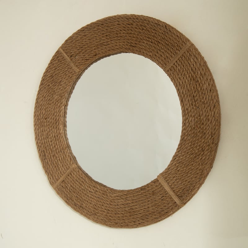 GDFStudio - Aura Natural-Log Style 24" Handwoven Bamboo Artistry Round Wall Mirror for Decoration