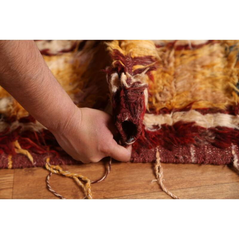 Hand Knotted Oriental 100% Wool Carpet Modern Tribal Red Moroccan Area Rug - 9' 7'' X 6' 8''