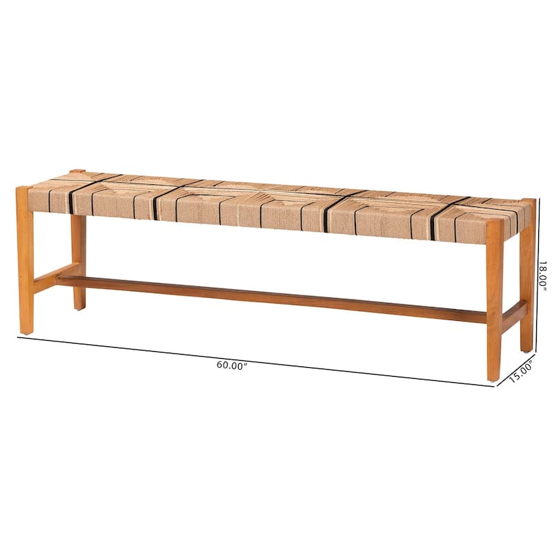 Prita Bohemian Paper Loom and Natural Mahogany Wood Dining Bench