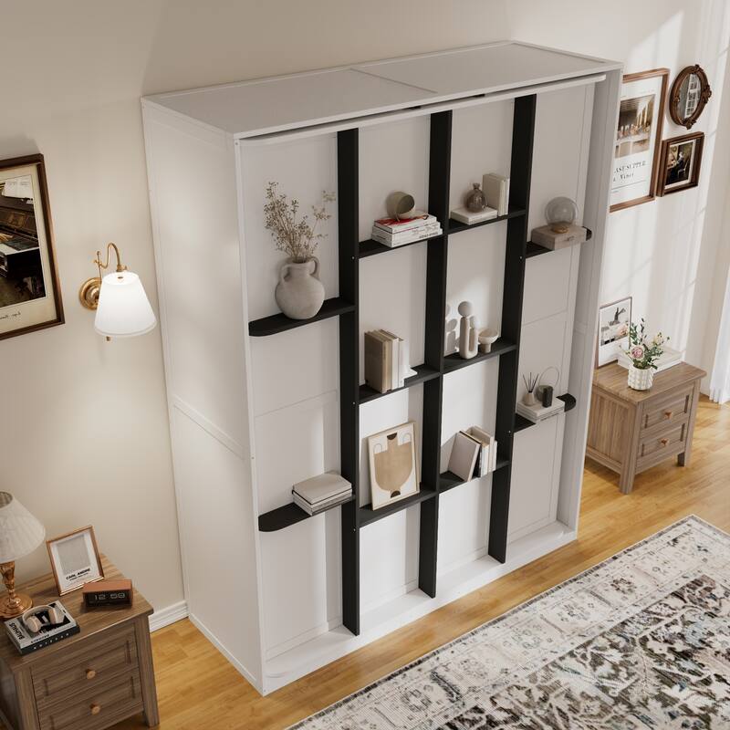 Rotating Queen Murphy Bed with Hidden Storage, Space-Saving Wall Bed for Home Office