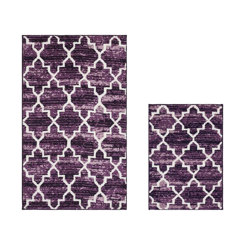 Better Trends Savio Collection 100% Micro Polyester Rectangle Soft Plush & Absorbent Water Machine Washable 2 Piece Bath Rug Set