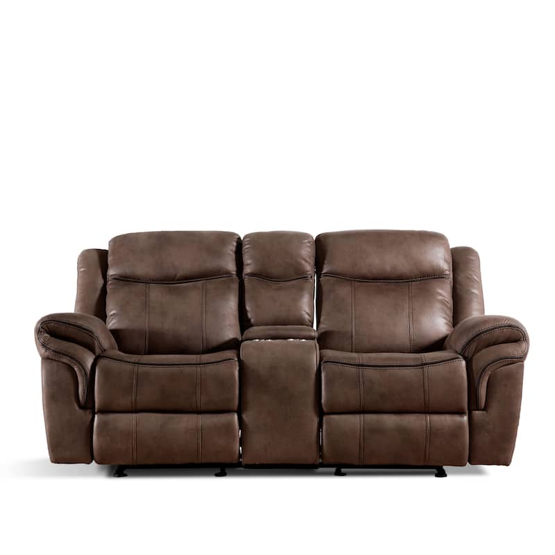 Verne Modern 3-Piece Brown Leather Manual Reclining Sofa Set with Cup Holders