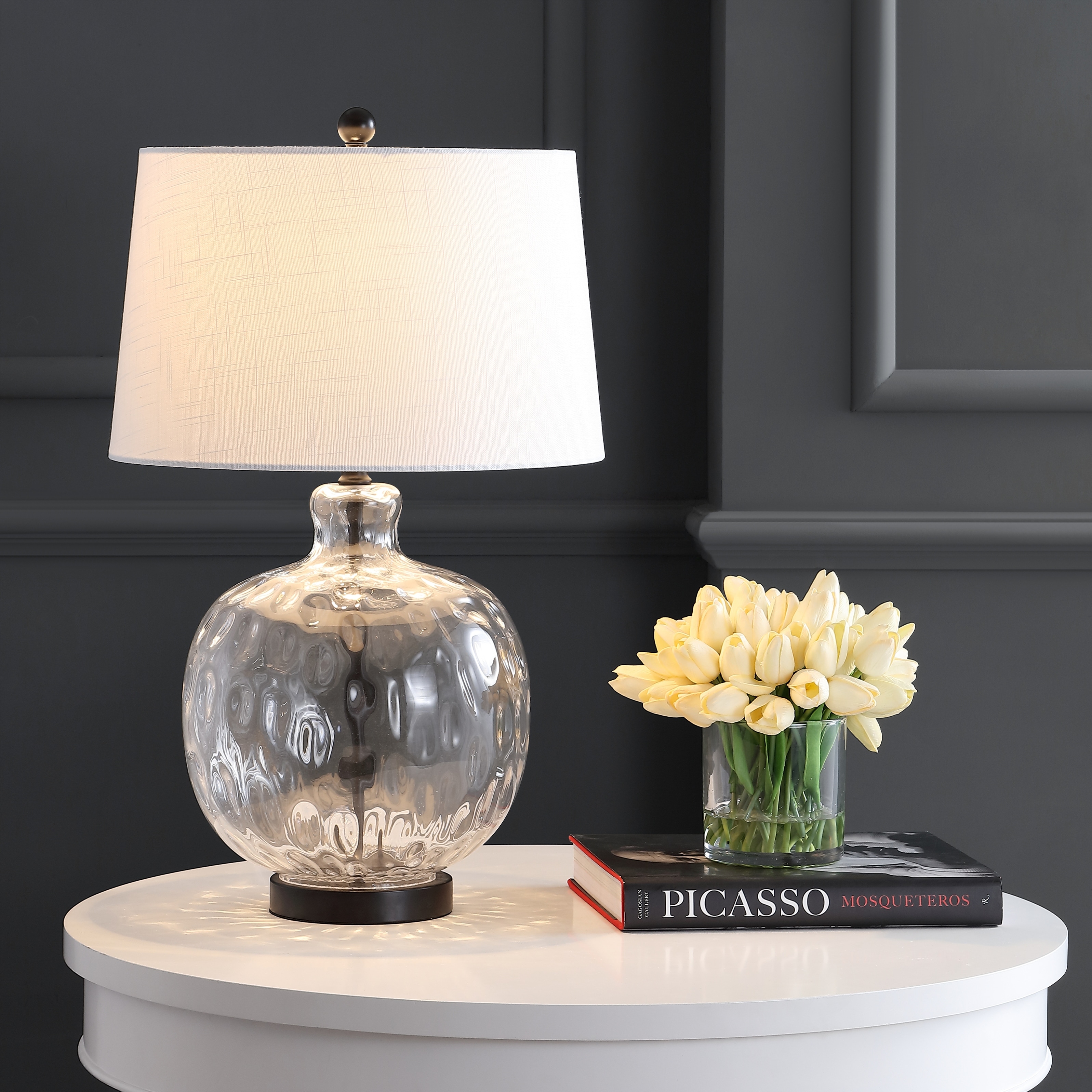 JONATHAN Y Lavelle 26.5" Glass/Metal LED Table Lamp, Clear/Black