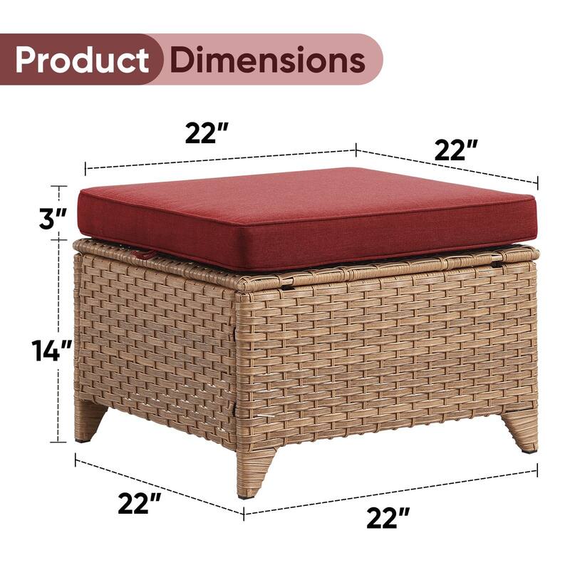 Outdoor Ottomans for Patio Set of 2 PE Wicker