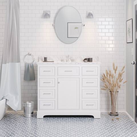KitchenBathCollection Aria 42" Bathroom Vanity with Carrara Marble Top