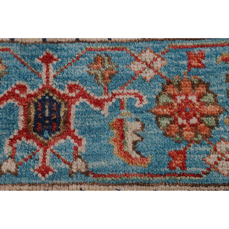 All-Over Blue Oushak Oriental Area Rug Handmade Floral Wool Carpet - 9'1"x 11'11"