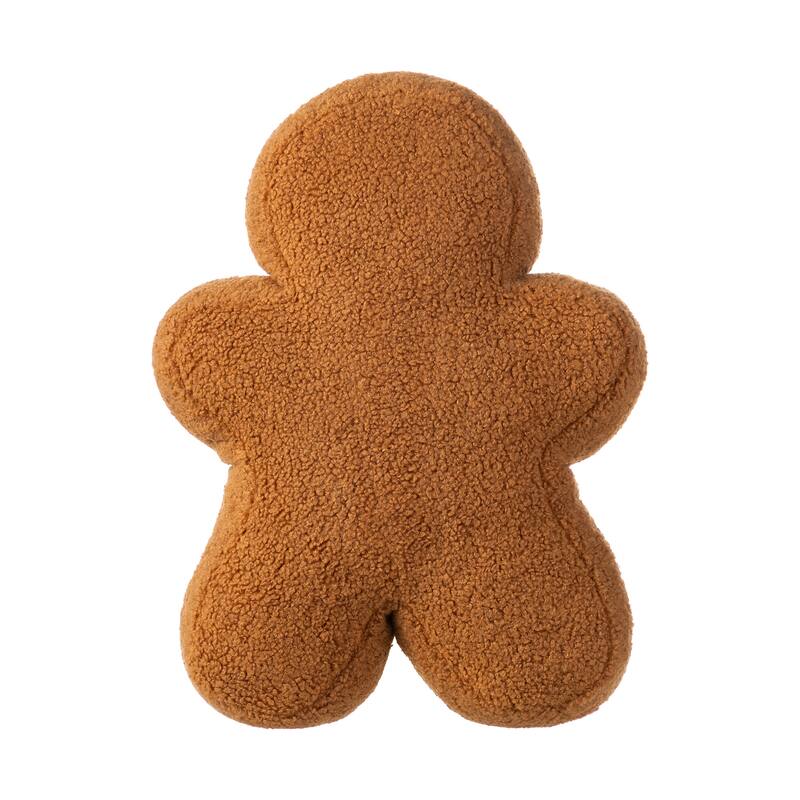 Glitzhome Set of 2 Christmas Gingerbread Man and House Shaped Throw Pillows