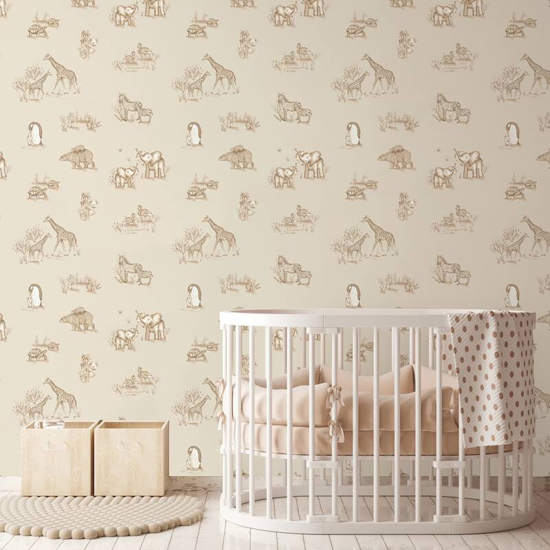 Advantage Safari Babies Beige Animal Wallpaper