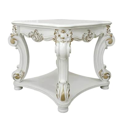 31 in. White and Gold Square Wood End Table, Sturdy Build End Side Table for Living Rooms