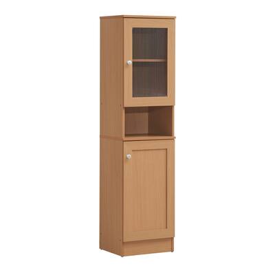 Hodedah 63" Tall Slim Open Shelf Plus Top and Bottom Enclosed Storage Kitchen Pantry in Beech