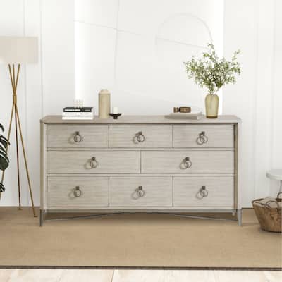 Roundhill Furniture Mantalia Solid Wood 8-Drawer Dresser with Metal Frame, Champagne