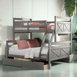 Twin over Full Bunk Bed with Ladder and Two Drawers