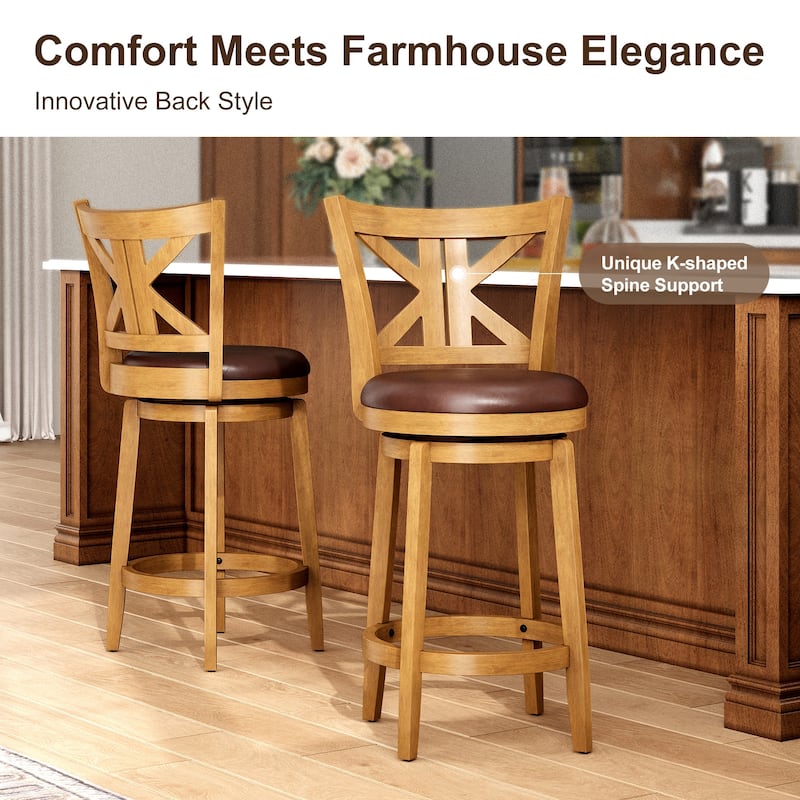 26"/30" Counter Height Bar Stools, Kitchen Wooden Swivel Bar Chairs with Back