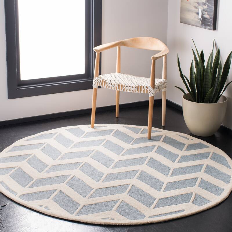 SAFAVIEH Handmade Cambridge Saskia Modern Moroccan Wool Rug - 6' Round - Blue/Ivory