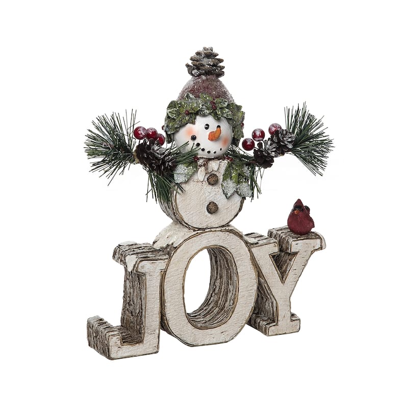 Transpac Resin 8.5 in. Off-White Christmas Snowman Joy Decor