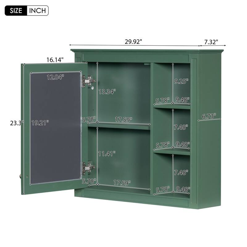 30'' x 28'' Wall Mounted Storage Cabinet for Bathroom,Mirror Cabinet with 3 Open Shelves