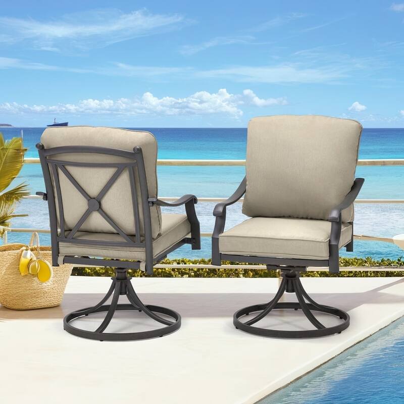 Outdoor Swivel Rocker Chairs Set of 2, Heavy-Duty 360° Swivel Patio Chairs with Cushions, All-Weather Steel Frame for Garden