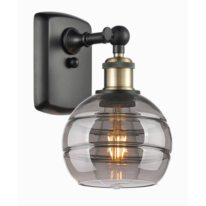 Innovations Lighting 516-1W-9-6 Rochester Sconce Rochester 9" Tall - Black Antique Brass / Light Smoke