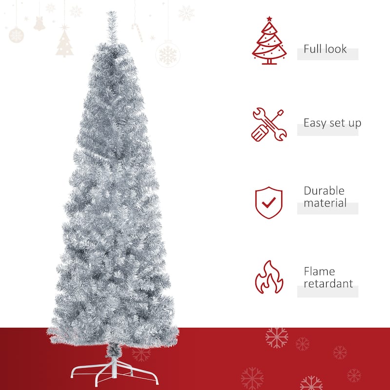 HOMCOM 6' Metallic Silver Christmas Tree with Stand