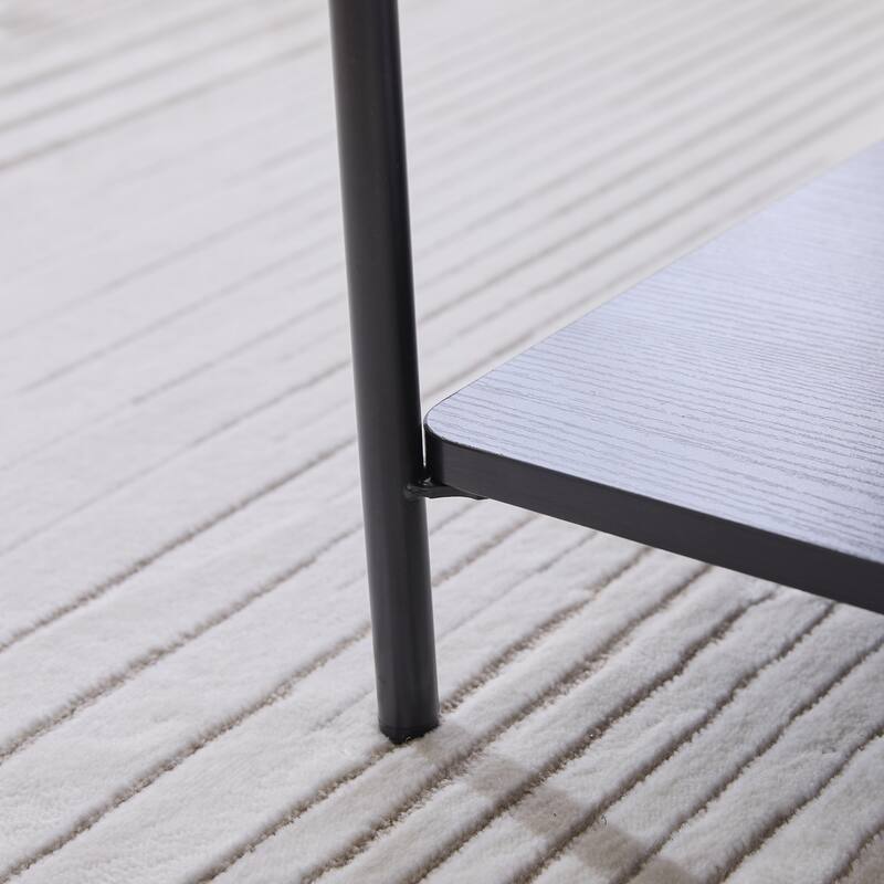 30.7"Wide Upholstered Ottoman Coffee Table Foot Rest With Metal Legs,Footstool With Wooden Open Storage Shelf,Faux Fur