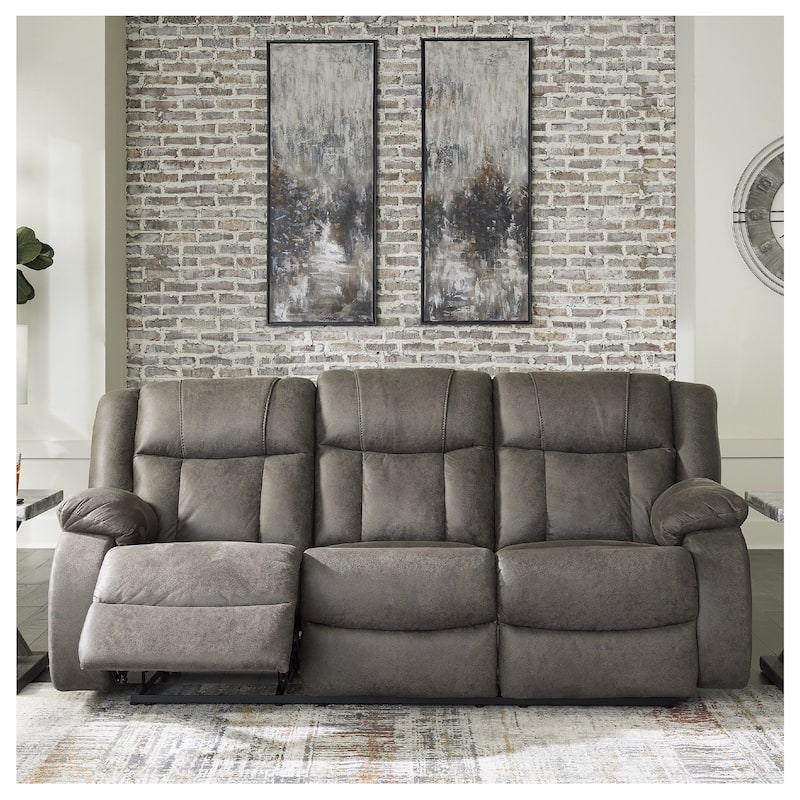 Signature Design by Ashley First Base Gunmetal Reclining Sofa - 86"W x 40"D x 41"H - 86"W x 40"D x 41"H - Gunmetal