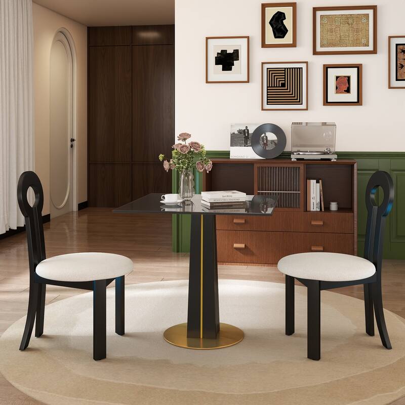Modern Square Negotiation Table - 85cm Tempered Glass Top, Black Wooden Legs with Golden Metal Base(Only the Negotiation Table)