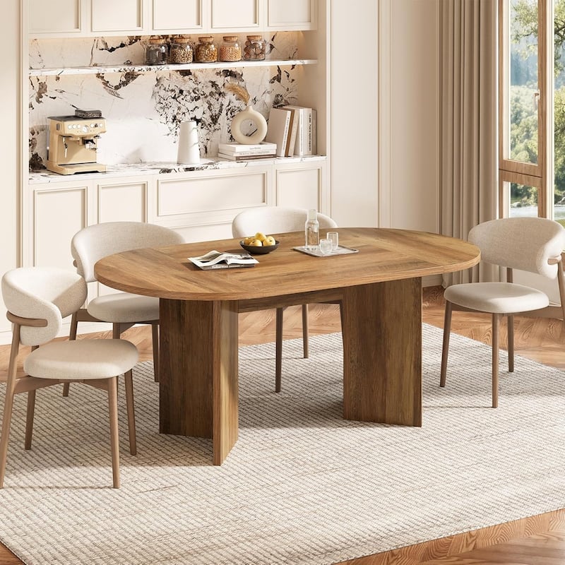 63" Rustic Oval Dining Table with Metal Strip Base for 4-6
