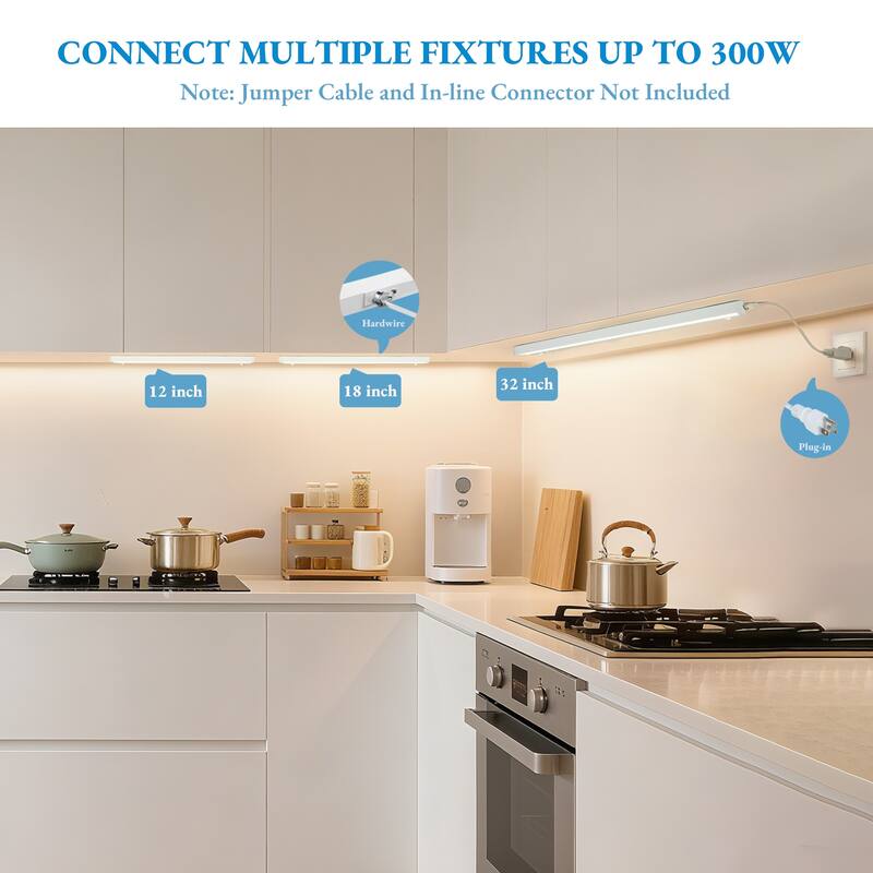 32 IN. Plug-in/Hardwired White 5 CCT Integrated LED Linkable Strip Under Cabinet Light
