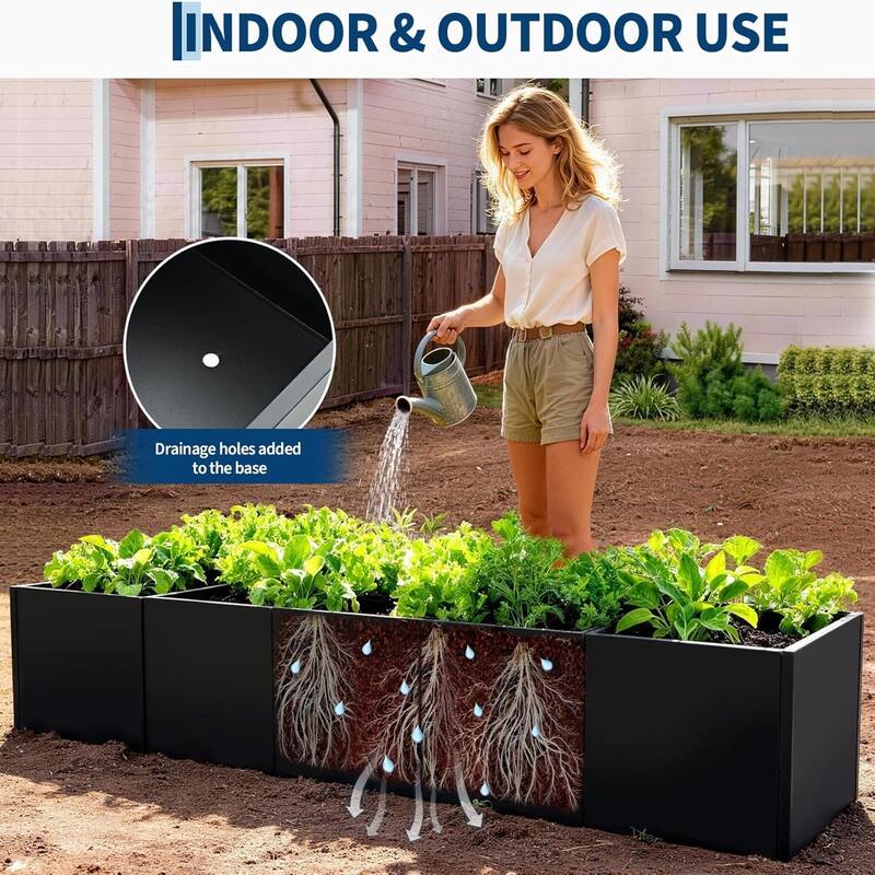 18x18x12 in Snap-Together Metal Raised Garden Bed Modern Black Square Planter With Base