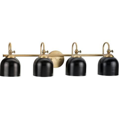 Dalton Collection Four-Light Vintage Brass Metal Shade Vanity Light - 33 in x 7.37 in x 9 in