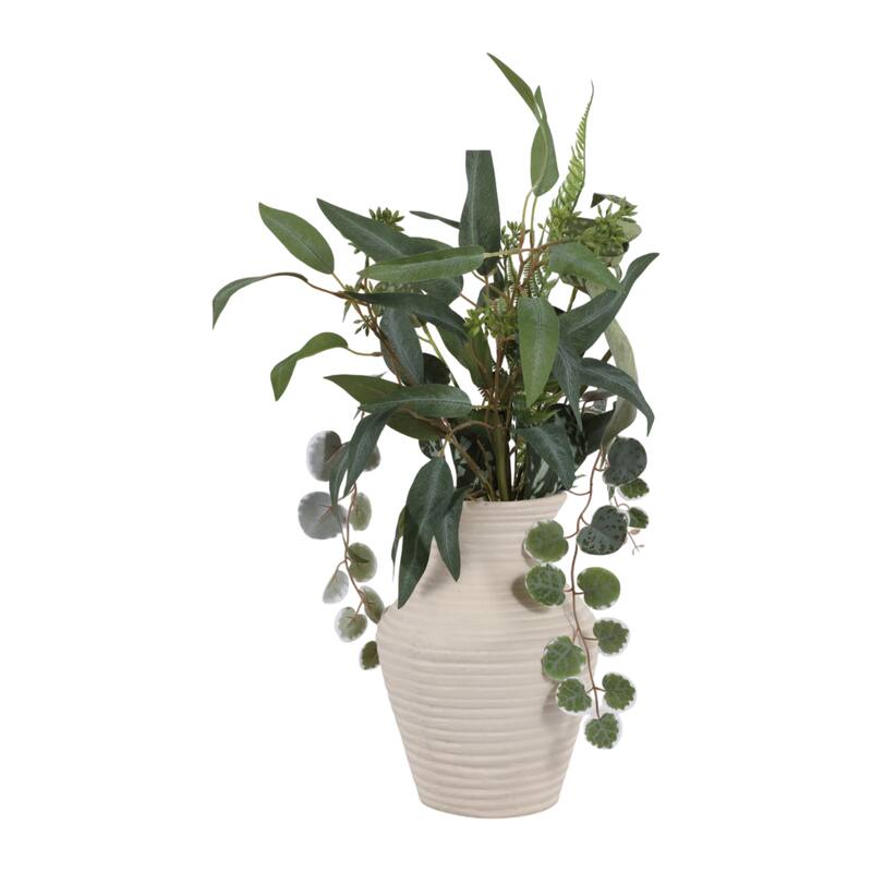 Sculptural Ribbed Paper Mache Table Vase - Stylish Tall Flower Vase