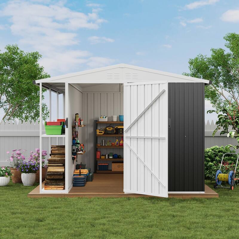 Outdoor Metal Storage Shed, 8' x 10' Weatherproof Garden Tool Shed with Lockable Doors, Utility Tool Storage Shed - black