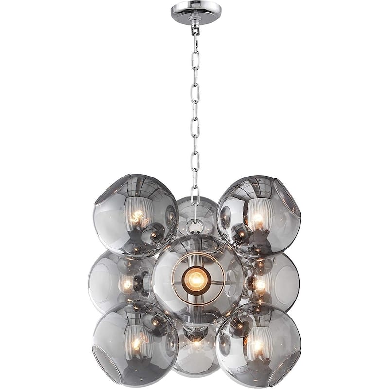 9 - Light Sputnik Sphere Chandelier Modern Smoked Glass Globe Lamp - N/A