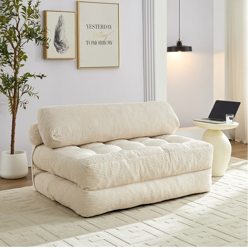 Mixoy W32''/W50'' Corded Velvet Fabric Folding Floor Lazy Futon Sofa Bed
