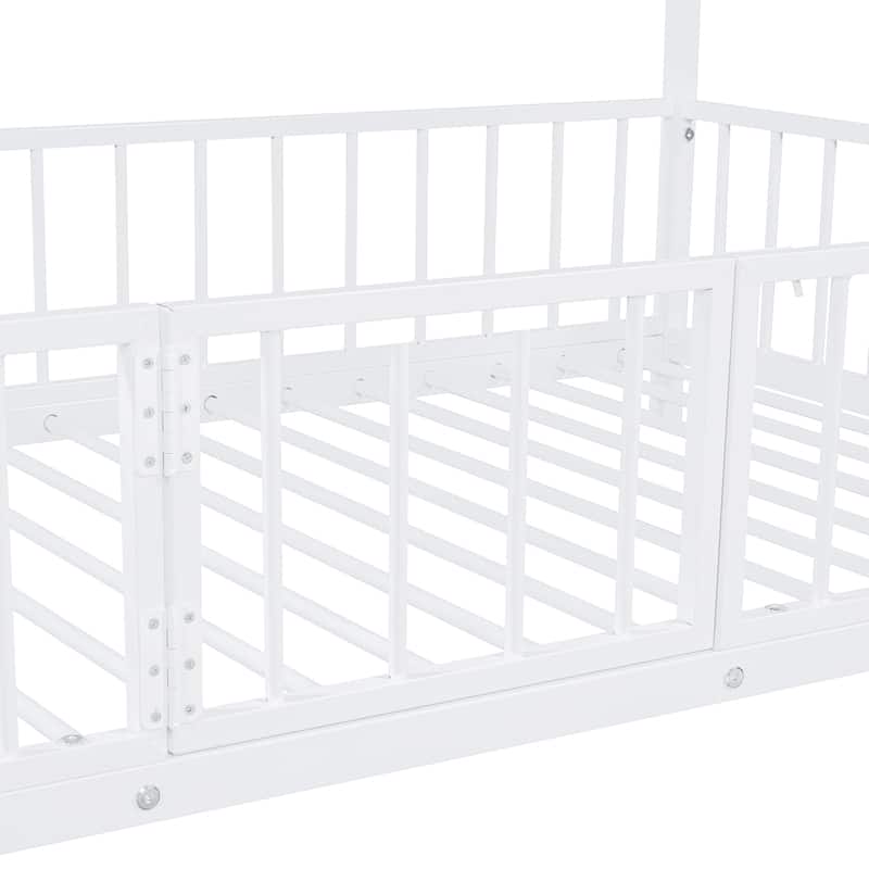 Twin over Twin Metal Bunk Bed with Slide, Guardrails & Convertible Loft Design - White