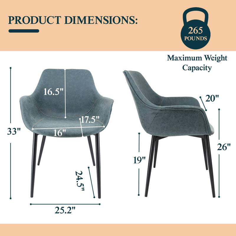 Markley Leather Dining Chair with Iron Legs Set of 4 Modern Accent Armchair