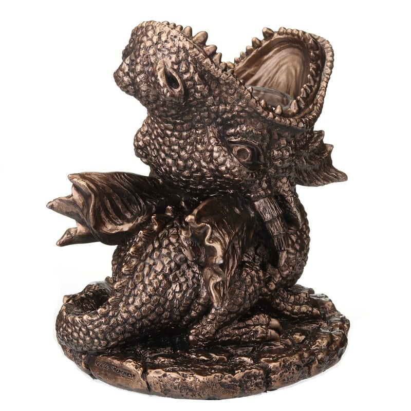 5.31 inches Height Polyresin Dragon Breath Tealight Candle Holder Bronze Finish Figurine