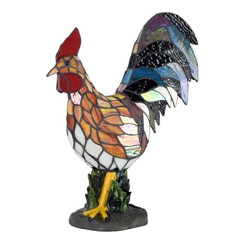 17.5 inches Tall Tiffany Morning Rooster Accent Lamp - 17.5 inches Tall