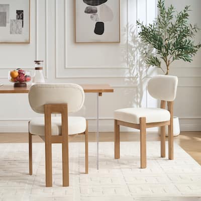 Modern Fabric Upholstered Wooden Dining Chairs Set of 2