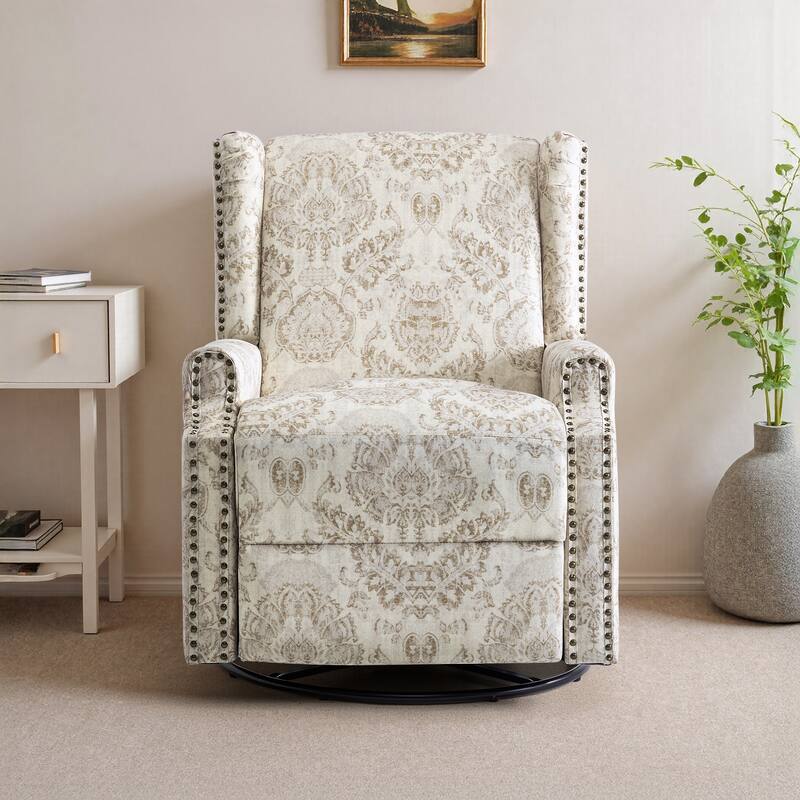 29'' W Pattern Floral Swivel Manual Push Back Recliner Glider Chair