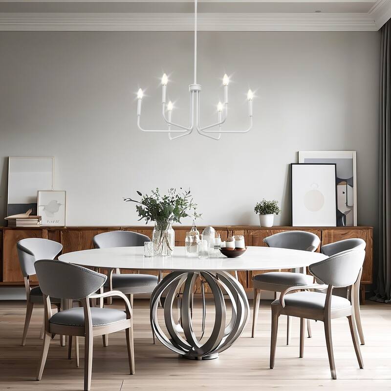 YANSUN 6-Light Candle-Style Chandelier, 28-Inch, White Finish for Sophisticated and Contemporary Décor - 28.2*28.2*15.7