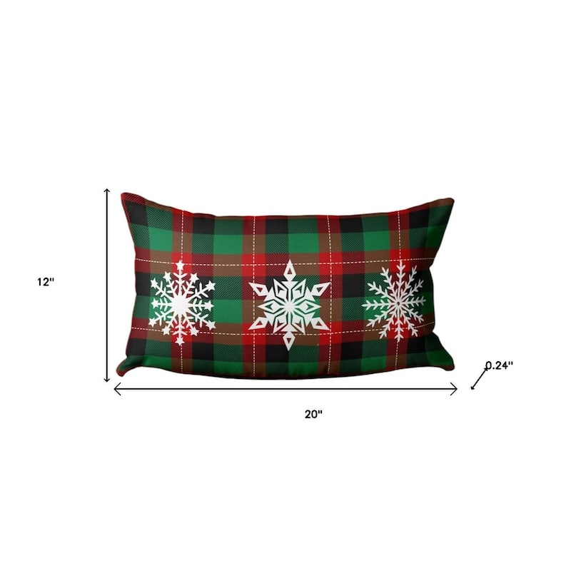 HomeRoots 12" X 20" Green Red And Black Christmas Snowflakes Trio Plaid Throw Pillow Cover