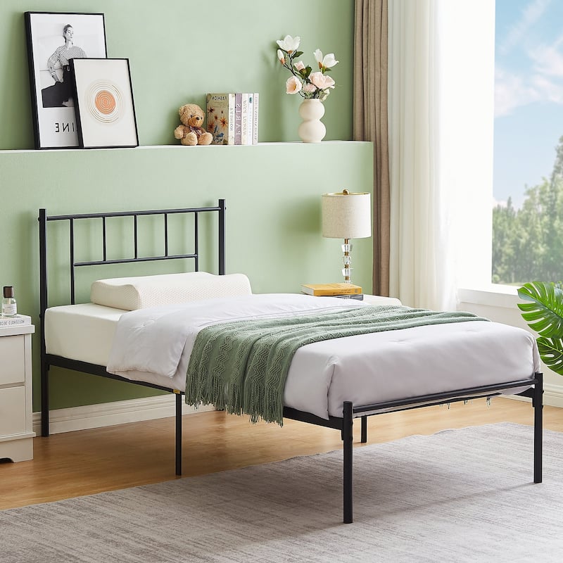 VECELO Twin Size Kids Bed Frame Easy-to-assemble Metal Twin Platform Bed Frame with Under-bed Storage