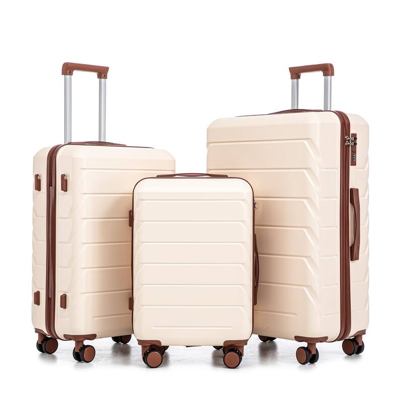 20"/24"/28" 3-Piece, Modern Luggage Sets with Retractable Handle and Combination Lock, for Boarding Travel, Beige