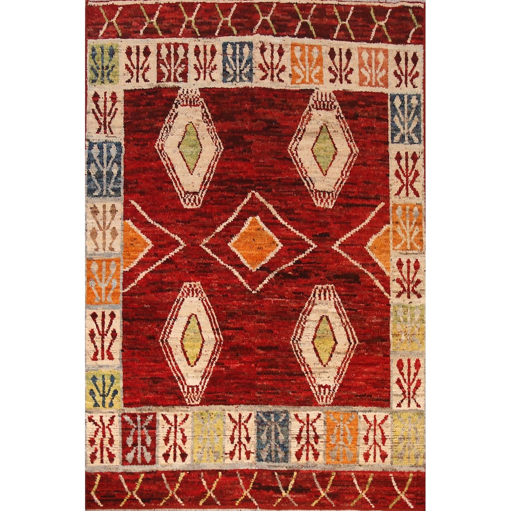 Red Moroccan Oriental Area Rug Handmade Wool Carpet - 6'9" x 9'10"