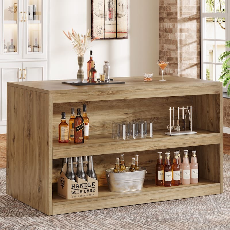 3-Tier Modern Bar Table for Home Pub, Bistro - Light Brown