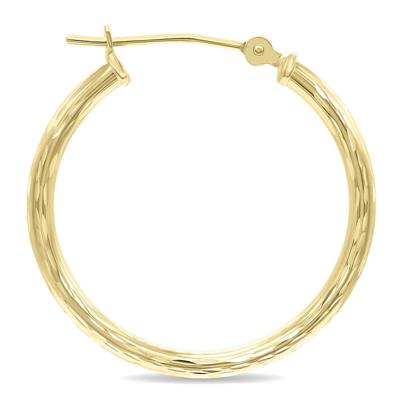 Marquee Jewels 10K Yellow Gold Shiny Diamond Cut Engraved Hoop Earrings (25mm)