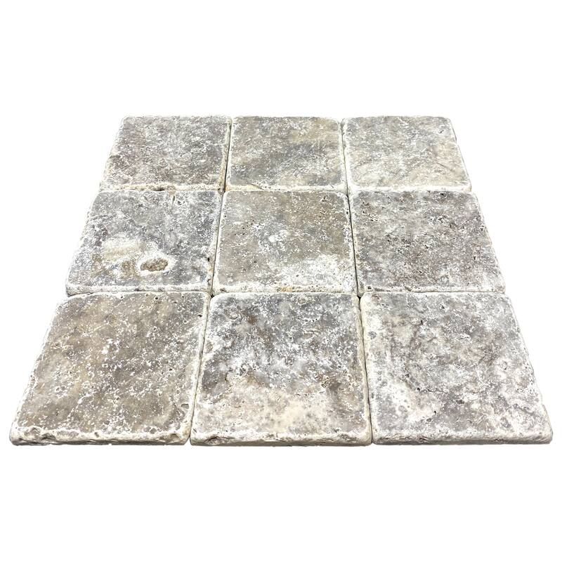 Argento Travertine 4" x 4" Tumbled Tile